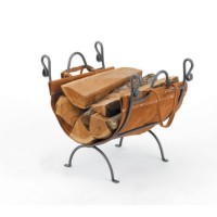 Woodfield Vintage Iron Log Rack With Leather Carrier - B0012V3KKS